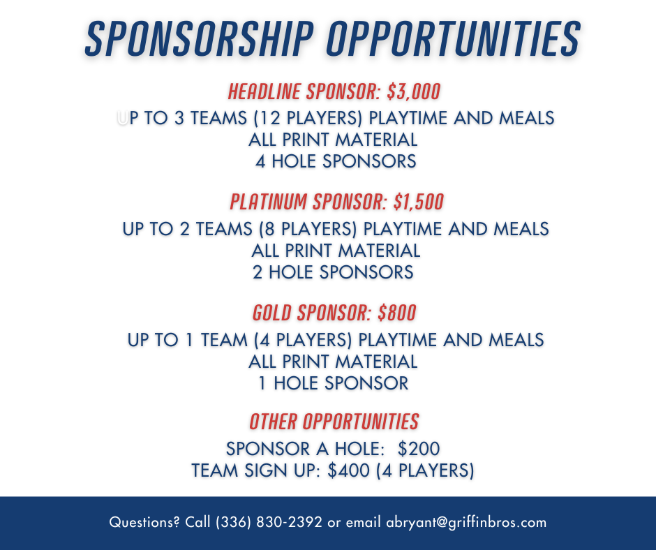 Flyer for Griffin Brothers Companies' Annual Footgolf Tournament Fundraiser for the Greater Enrichment Program in Charlotte, NC. Flyer includes information on hole sponsorships and team registration.